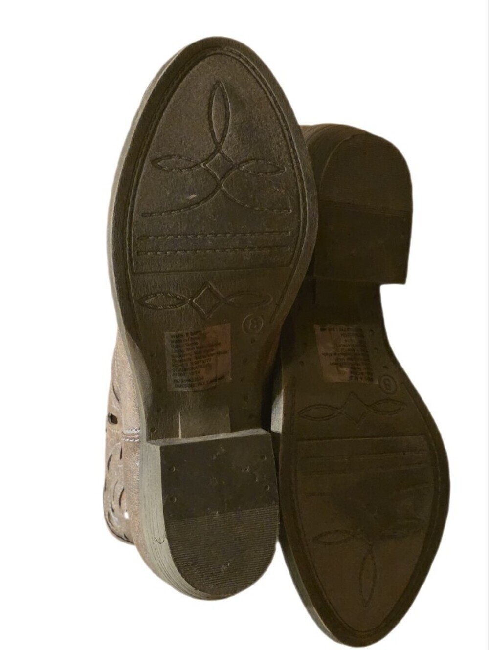 SO Laser Cutout Western Cowboy Ankle Boots Distressed Taupe Brown Booties 8 - Picture 11 of 11